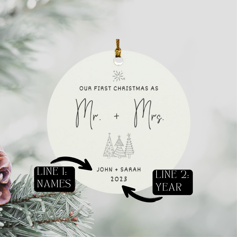 Our First Christmas As Mr. Mrs. Personalized Circle Ornament