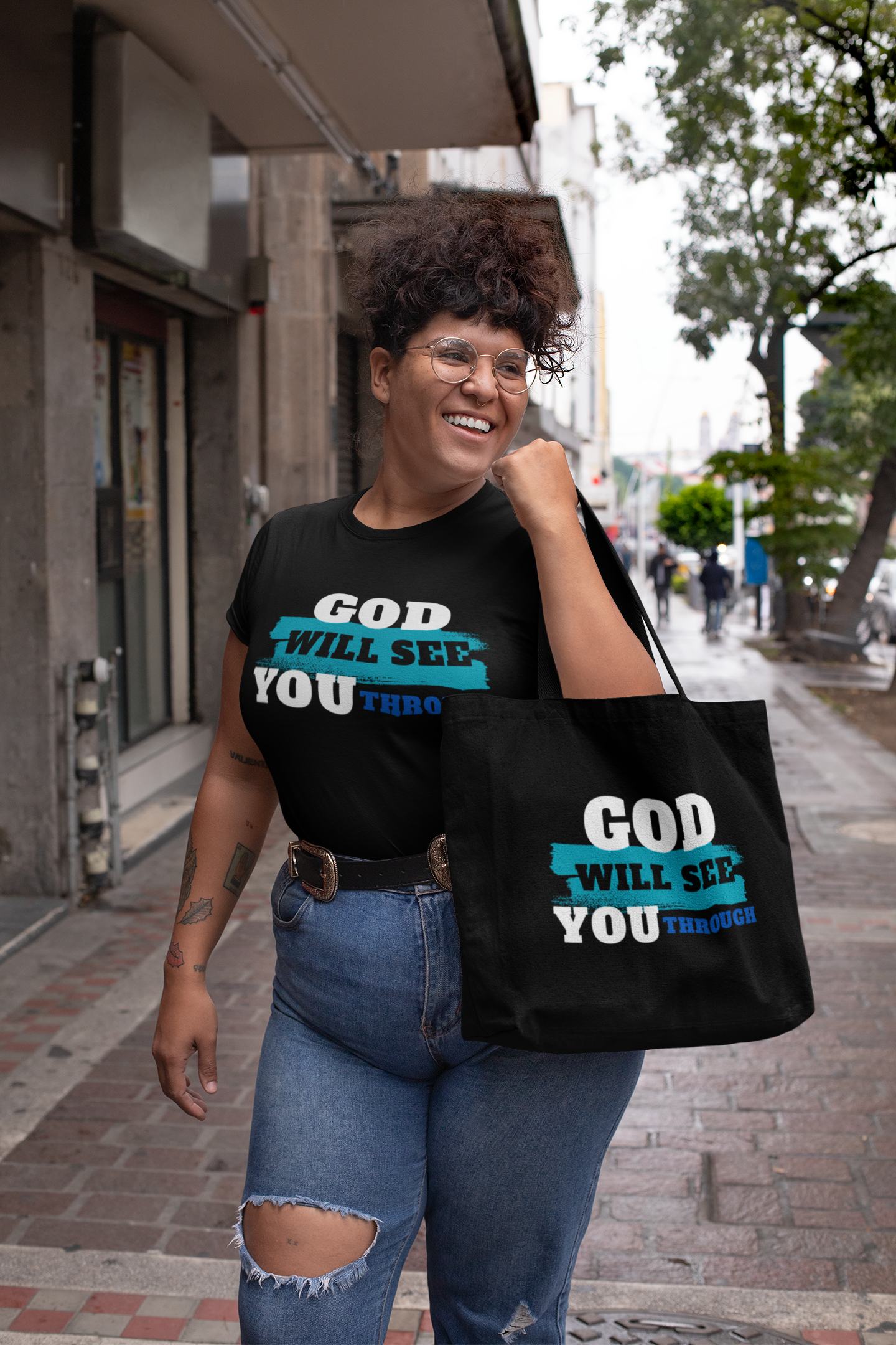 God Will See You Through Jumbo Tote - Blue