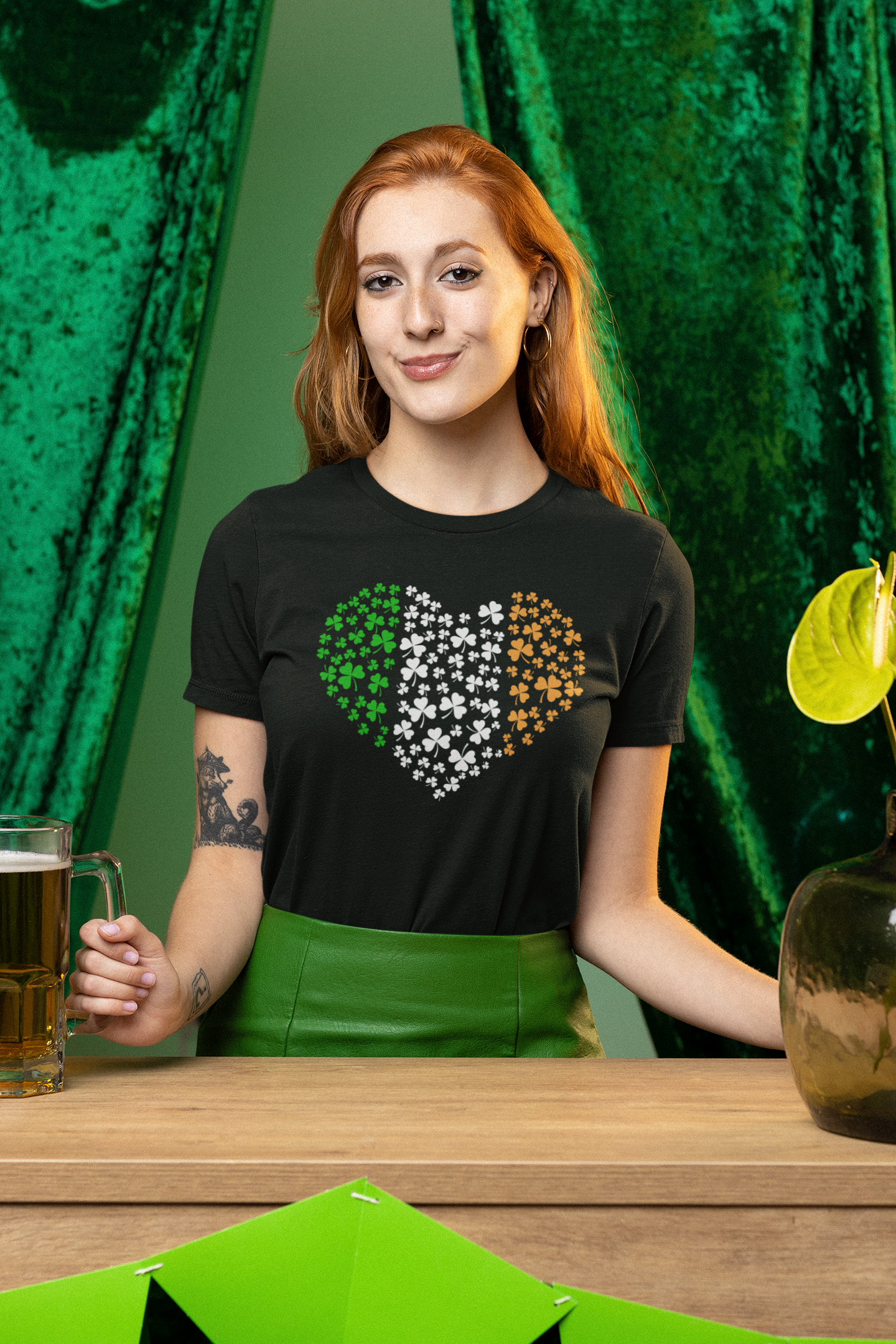 Multi-Colored Clover Heart Short Sleeve T-Shirt