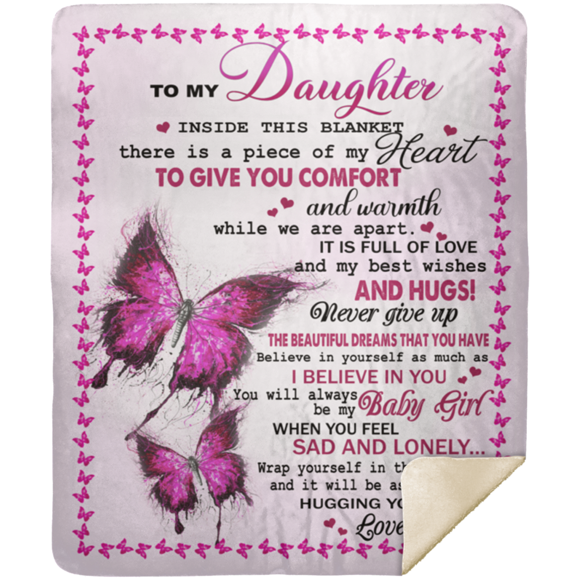 To My Daughter | Pink Butterfly Throw Blanket 50x60 | From Mom