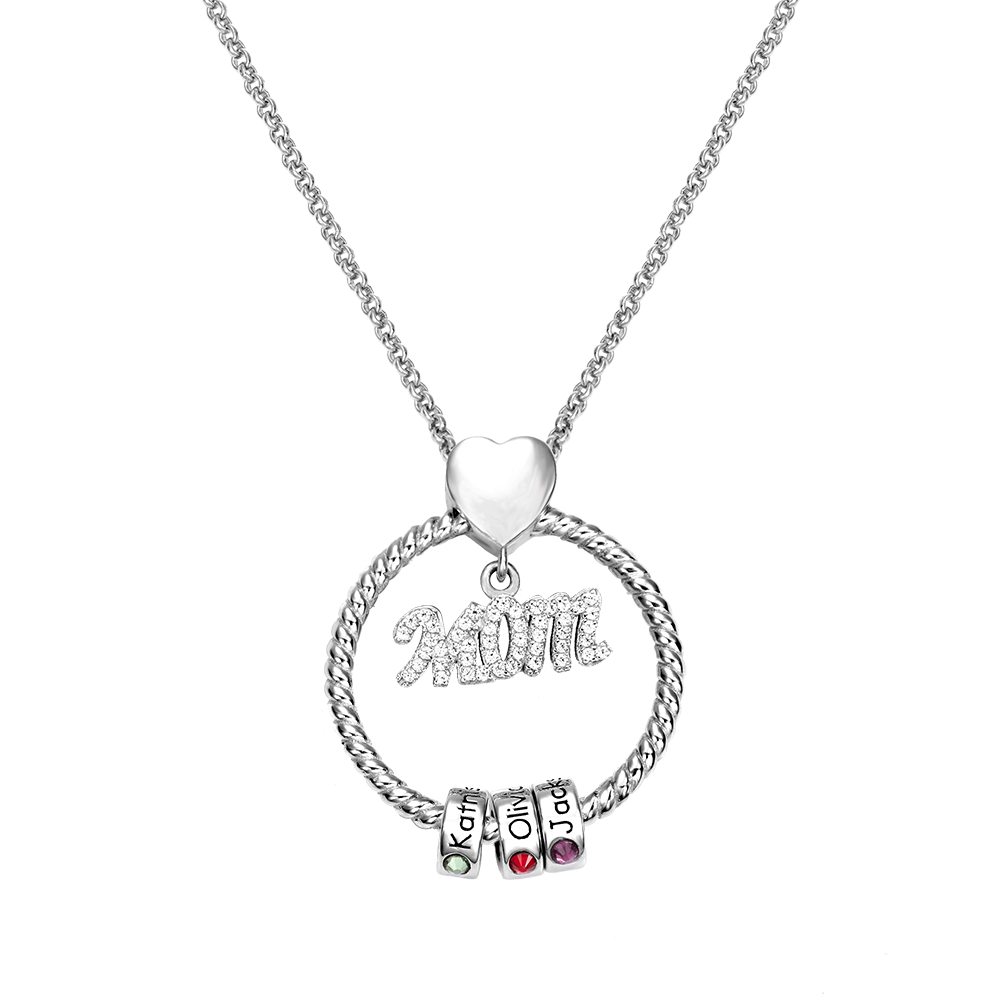 Gift For Mom | Personalized Name and Birthstone Family Sterling Silver Necklace | 1-13 Names