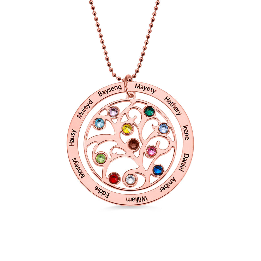 Personalized Family Tree Birthstone Necklace | Plated Sterling Silver | 1-11 Names