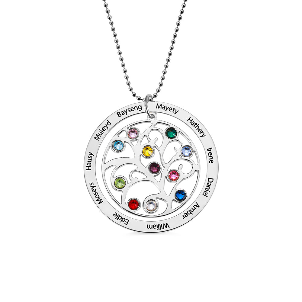 Personalized Family Tree Birthstone Necklace | Plated Sterling Silver | 1-11 Names