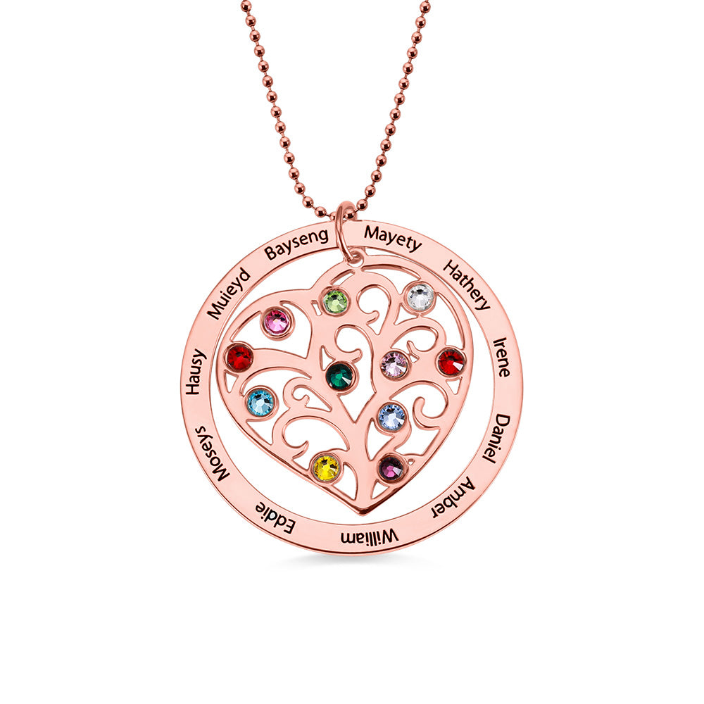 Personalized Family Tree Birthstone Necklace | Plated Sterling Silver | 1-11 Names