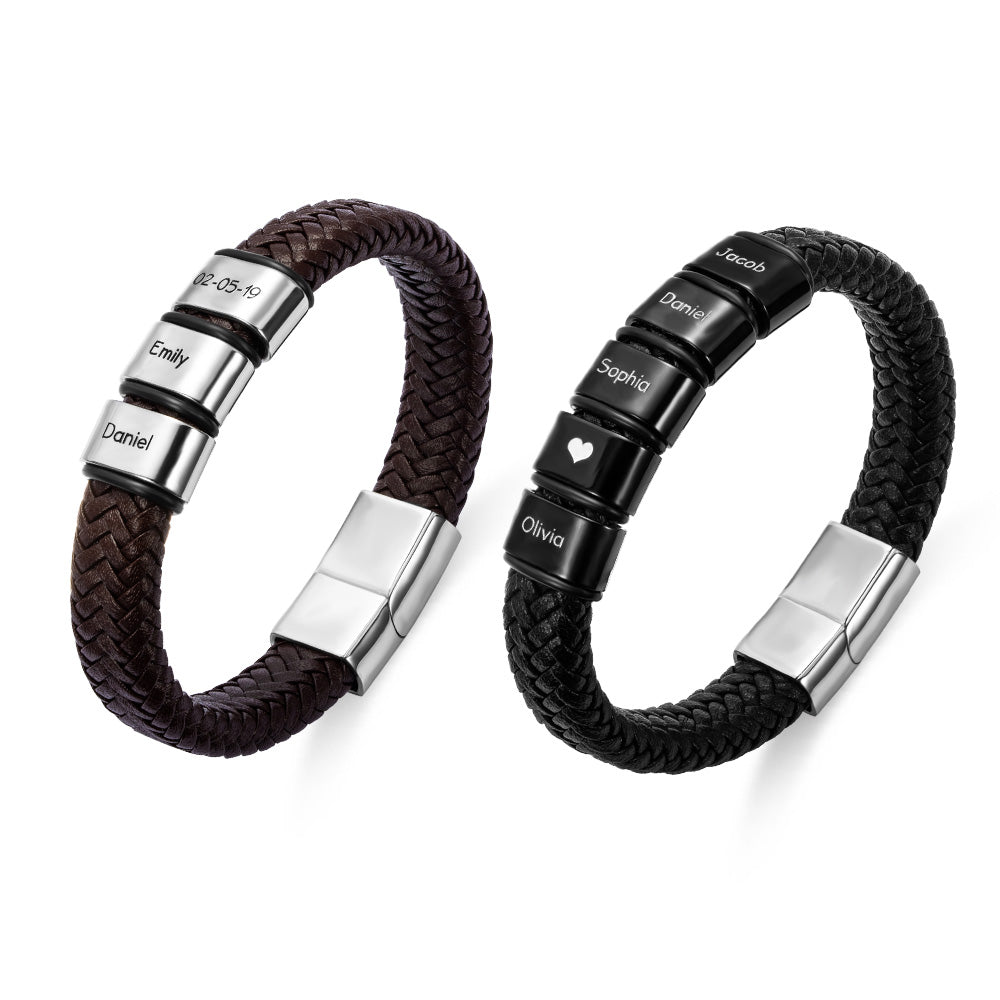 Gift For Him | Customizable Beaded Weave Artificial Leather Bracelet for Men