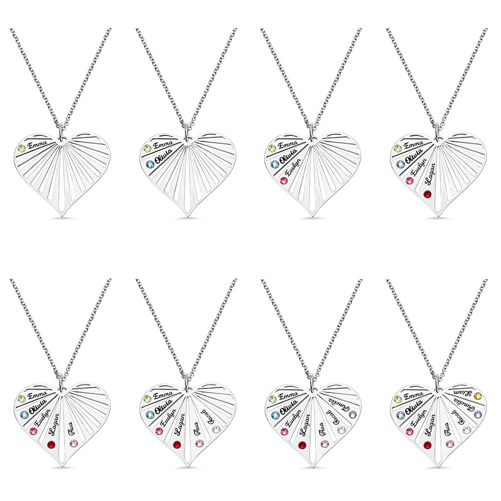 Personalized Split Heart Birthstones Necklace | Stainless Steel | 1-8 Names