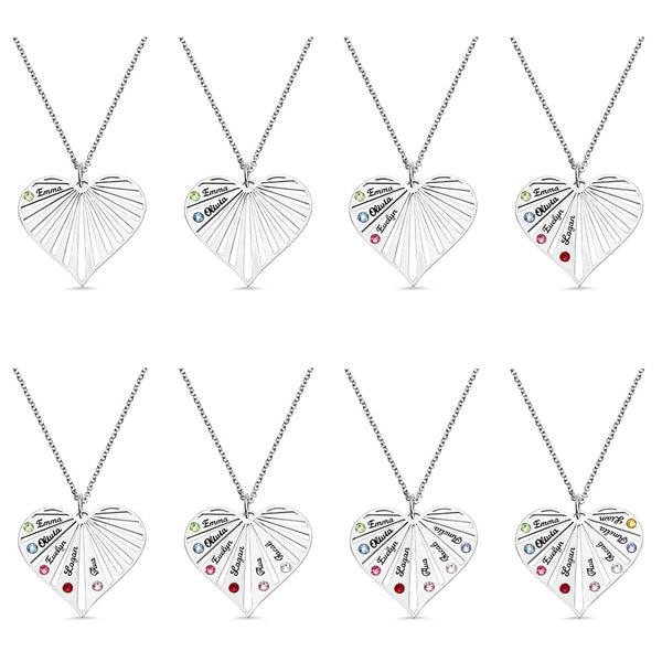 Personalized Split Heart Birthstones Necklace | Stainless Steel | 1-8 Names