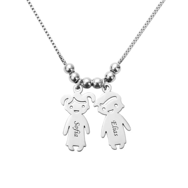 Personalized Kids Charms Necklace Stainless Steel - 7 Charms