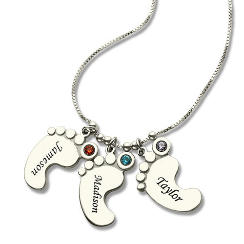 Personalized Mothers Necklace Baby Feet Charm -  5 Charms