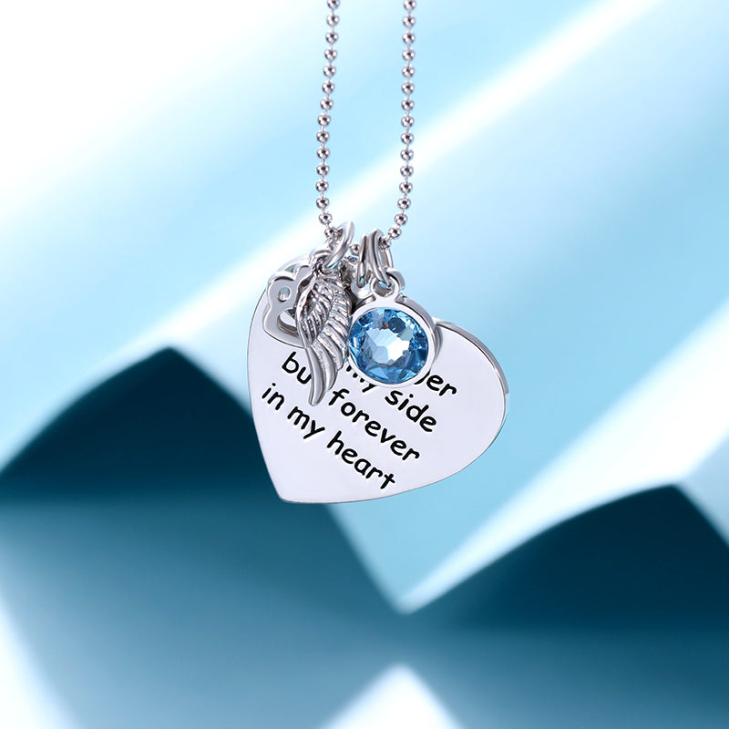 Custom Pet Memorial Heart Birthstone Necklace With Wing And Paw Print