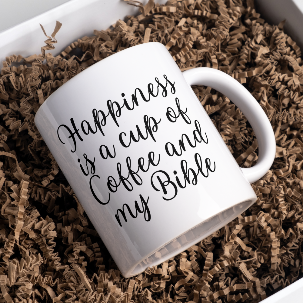 Happiness Is A Cup Of Coffee And My Bible Mug