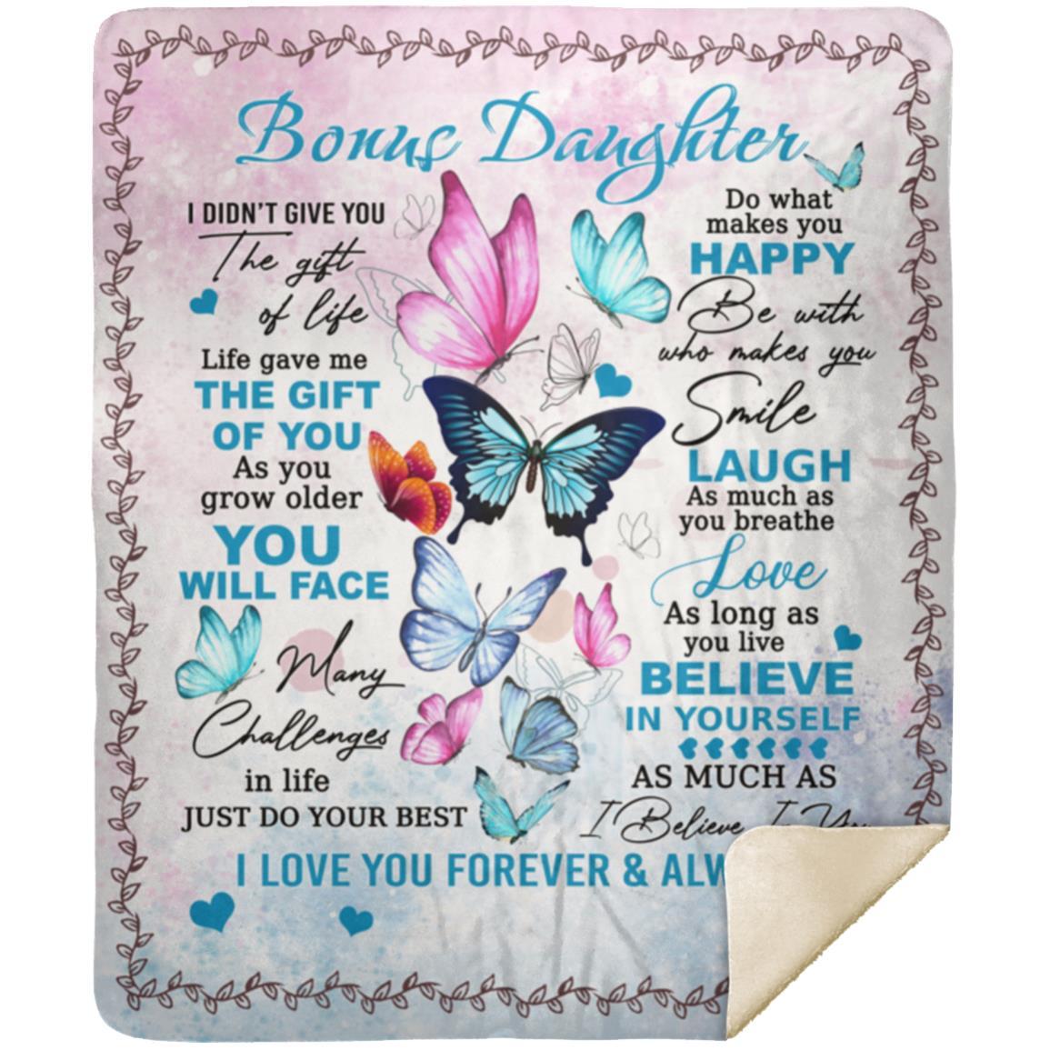 Gift For Bonus Daughter | Colorful Butterflies Throw Blanket 50x60 From Bonus Mom or Dad