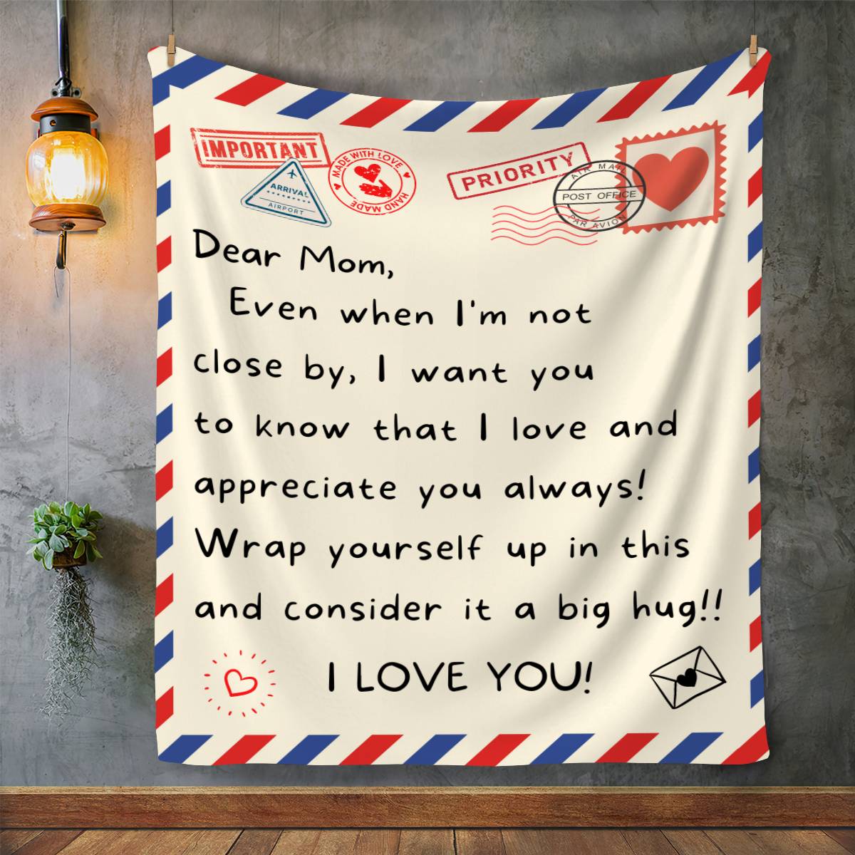 Gift For Mom | Mom I Love You Letter Postcard Throw Blanket