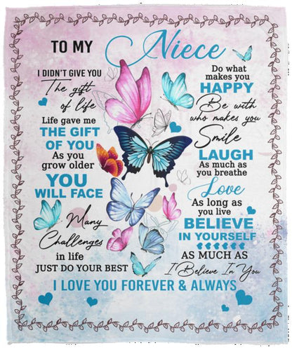 Gift For Niece | Happy Butterflies Blanket 50x60 | From Aunt or Uncle