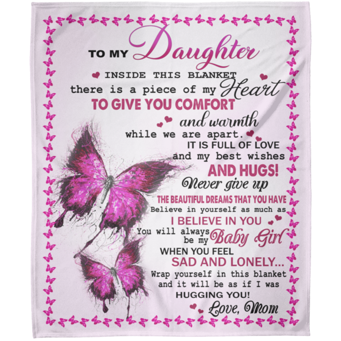 To My Daughter | Pink Butterfly Throw Blanket 50x60 | From Mom