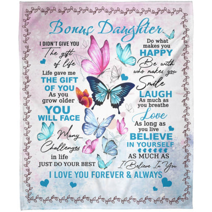 Gift For Bonus Daughter | Colorful Butterflies Throw Blanket 50x60 From Bonus Mom or Dad