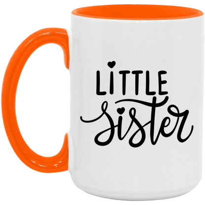 Orange Little Sister Mug With small hearts and fancy writing