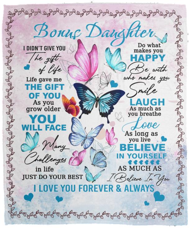 Gift For Bonus Daughter | Colorful Butterflies Throw Blanket 50x60 From Bonus Mom or Dad