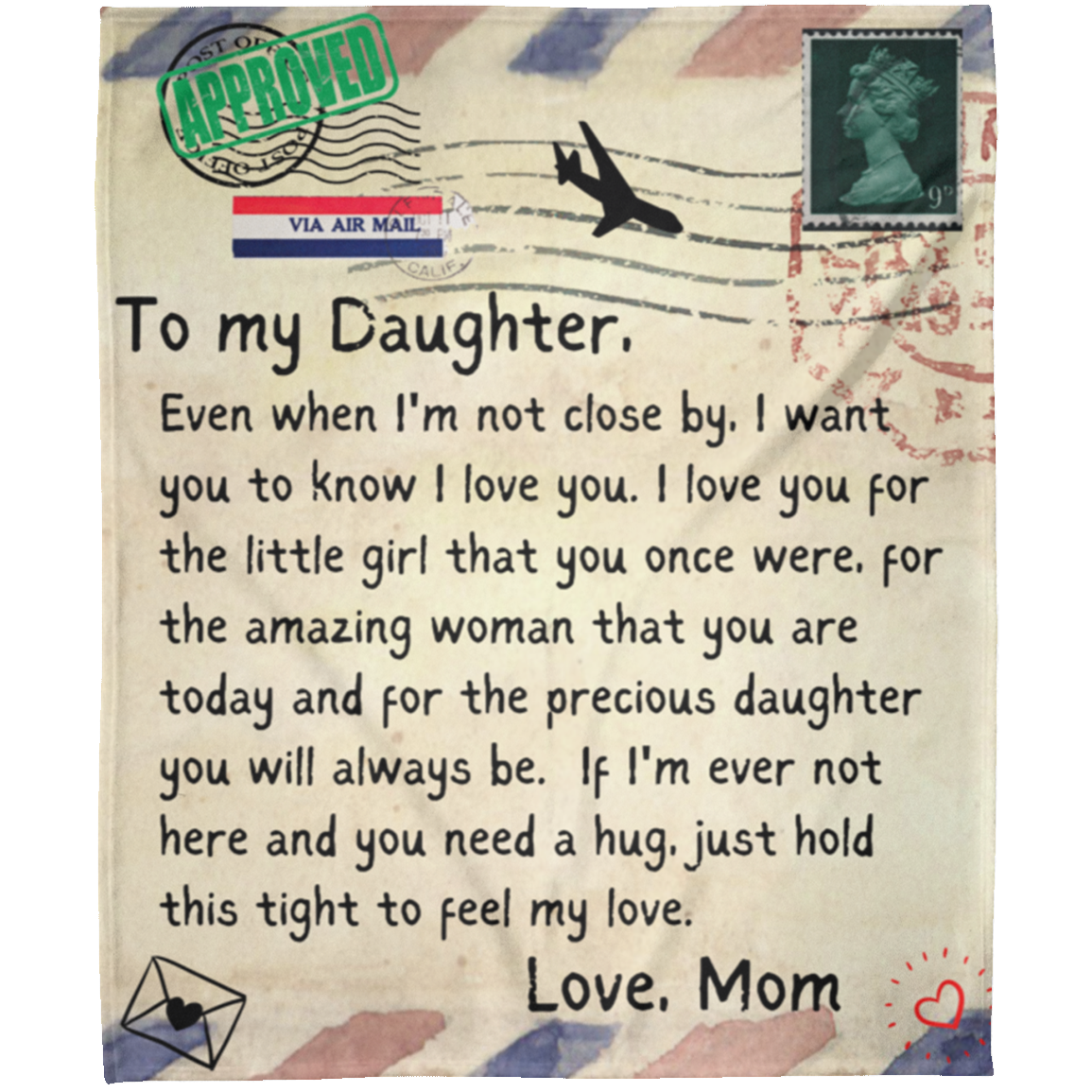 To My Daughter | Postcard Letter Throw Blanket 50x60 | From Mom