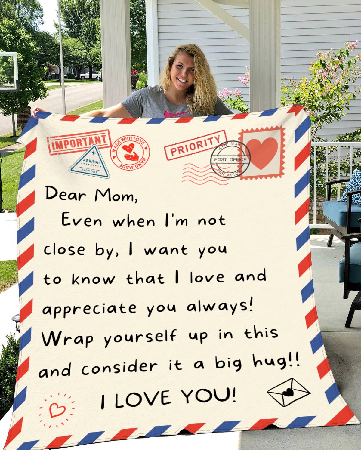 Gift For Mom | Mom I Love You Letter Postcard Throw Blanket