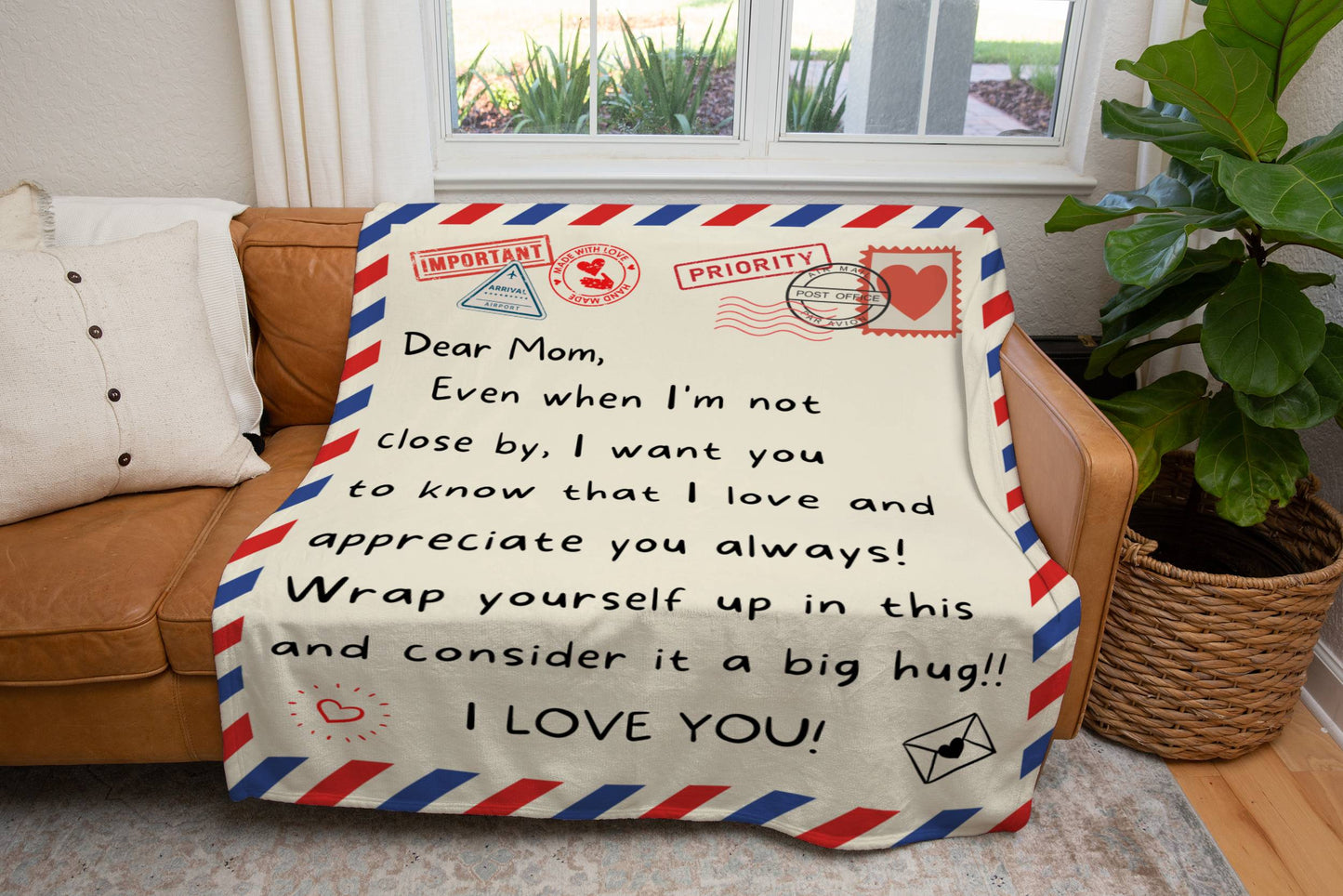 Gift For Mom | Mom I Love You Letter Postcard Throw Blanket