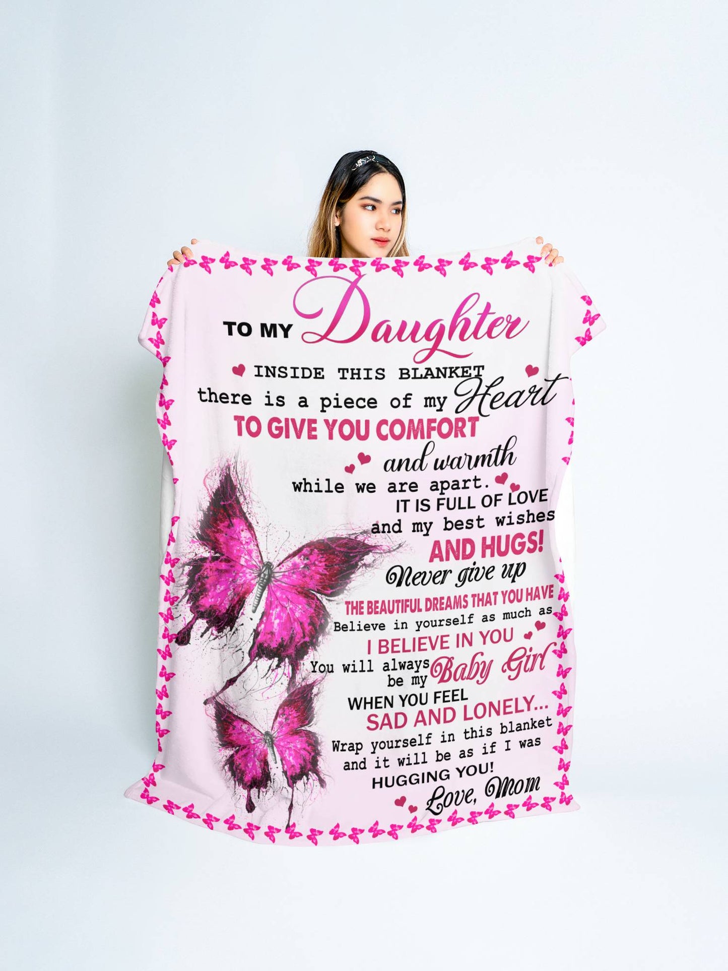 To My Daughter | Pink Butterfly Throw Blanket 50x60 | From Mom