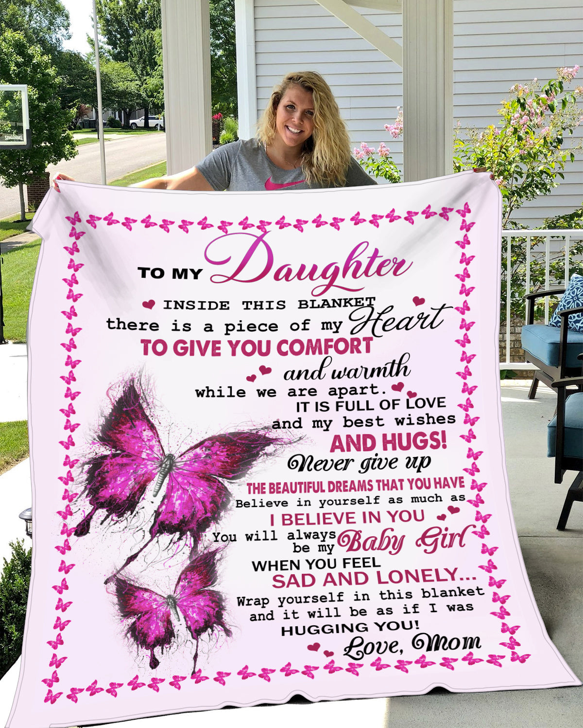 To My Daughter | Pink Butterfly Throw Blanket 50x60 | From Mom