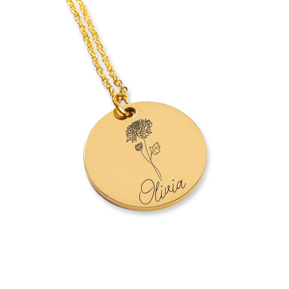 Name & Birth Flower Circle Necklace