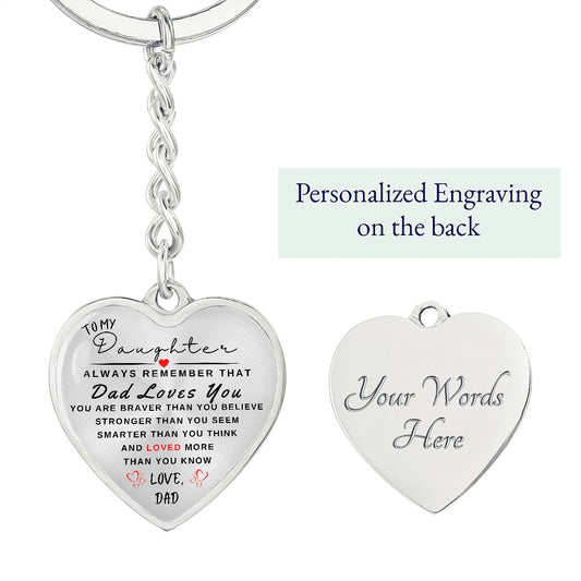 Gift For Daughter | Dad Loves You Heart Keychain From Dad