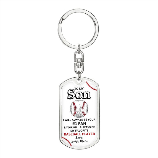 Gift For Son | Favorite Baseball Player Dog Tag Keychain From Mom