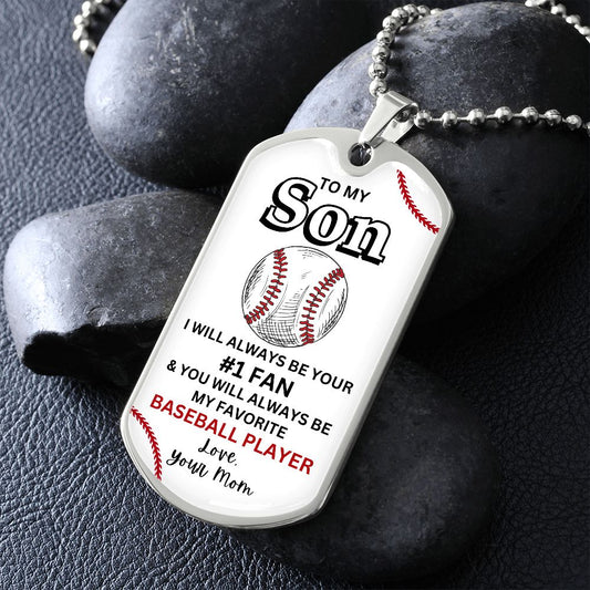 Gift For Son | Favorite Baseball Player Dog Tag Necklace From Mom