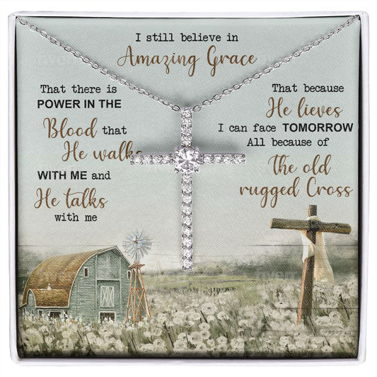 Gift For Her | CZ Cross Necklace - Amazing Grace
