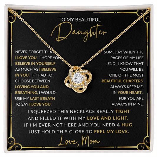 To My Lovely Daughter Feel My Love From Mom Love Knot Necklace 