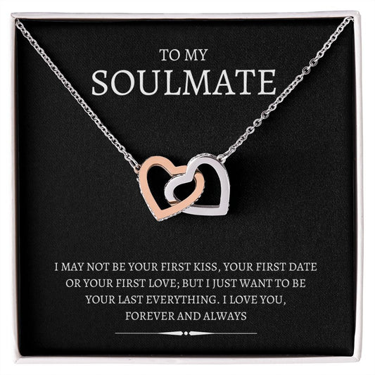 Gift For Soulmate | Interlocking Heart Necklace - First & Last - Black