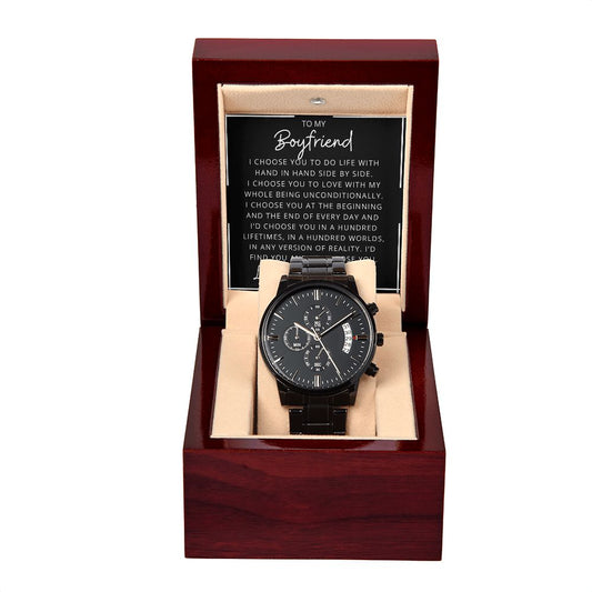 Gift  For Boyfriend | Black Chronograph Watch - I Choose You From Girlfriend