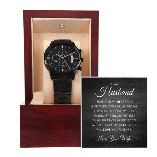 Gift For Husband | Black Chronograph Watch - You For Me Black From Wife