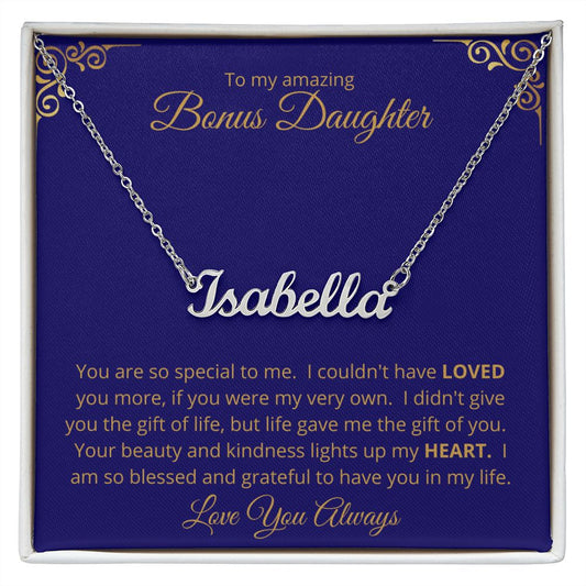 Gift For Bonus Daughter | Custom Name Necklace - Blue