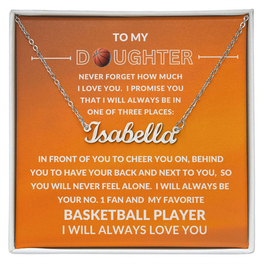 Gift For Daughter | Custom Name Necklace - Basketball Orange
