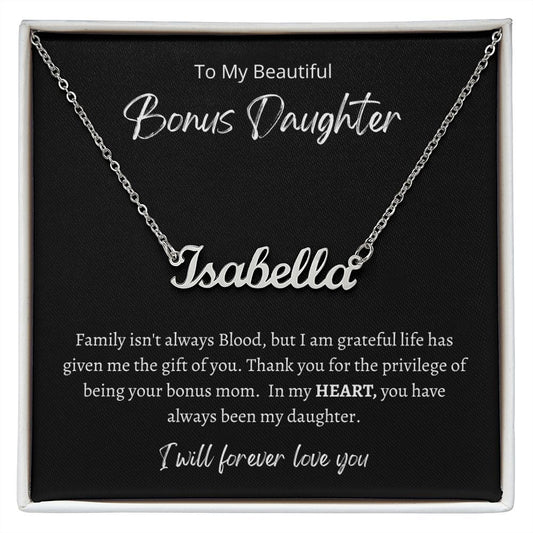Gift For Bonus Daughter | Custom Name Necklace - Black From Bonus Mom