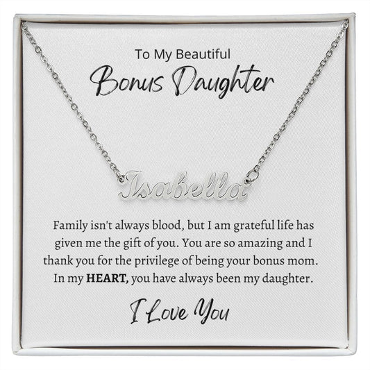 Gift For Bonus Daughter | Custom Name Necklace From Bonus Mom