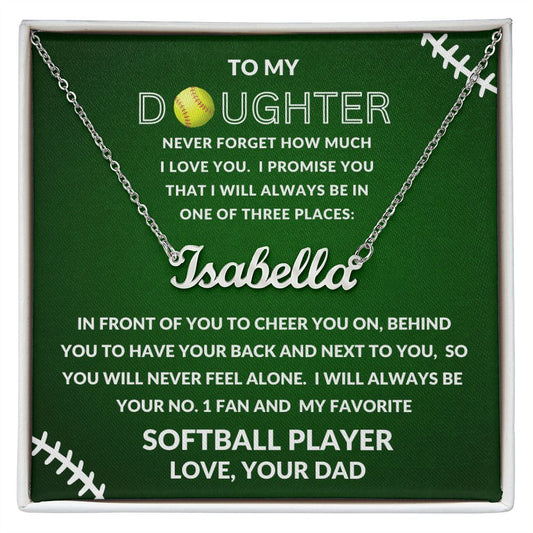 Gift For Daughter | Custom Name Necklace - Softball From Dad