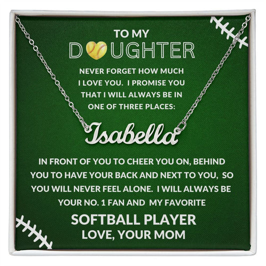 Gift For Daughter | Custom Name Necklace - Softball Heart  Mom