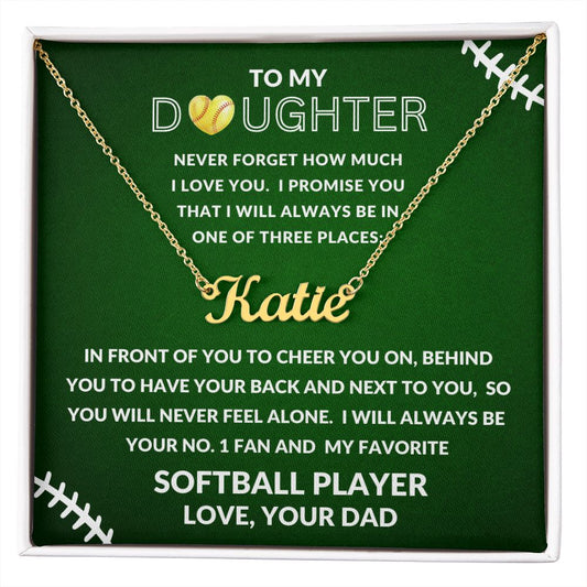 Gift For Daughter | Custom Name Necklace - Softball Heart From Dad