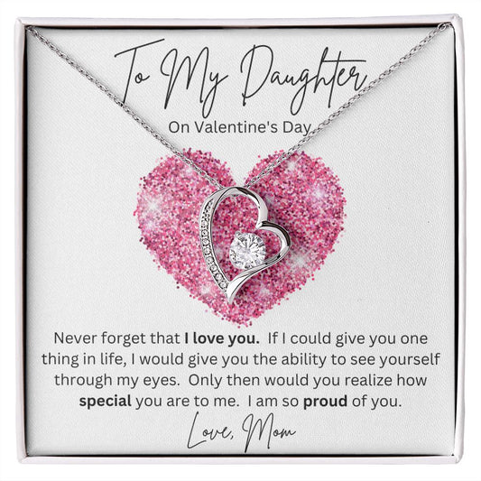 Gift For Daughter | Forever Love Necklace - Pink Glitter Heart From Mom