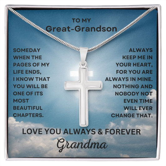 Gift For Great-Grandson | Stainless Steel Cross Necklace From Grandma