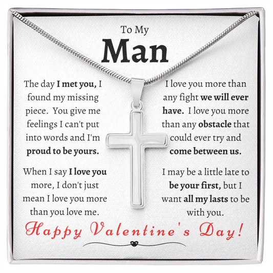 Gift For my Man | Stainless Steel Cross Necklace - Happy Valentine's Day