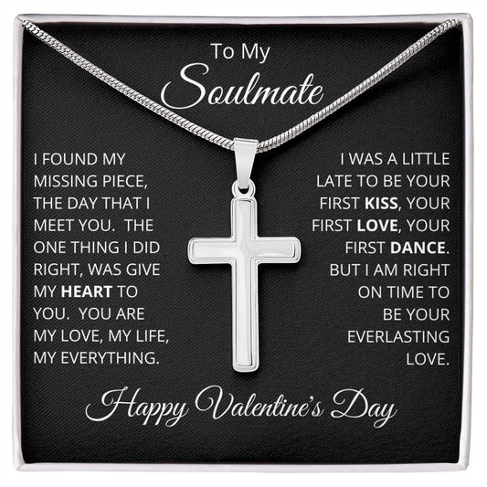 Gift For Soulmate | Stainless Steel Cross Necklace - Missing Piece Black - Happy Valentine's
