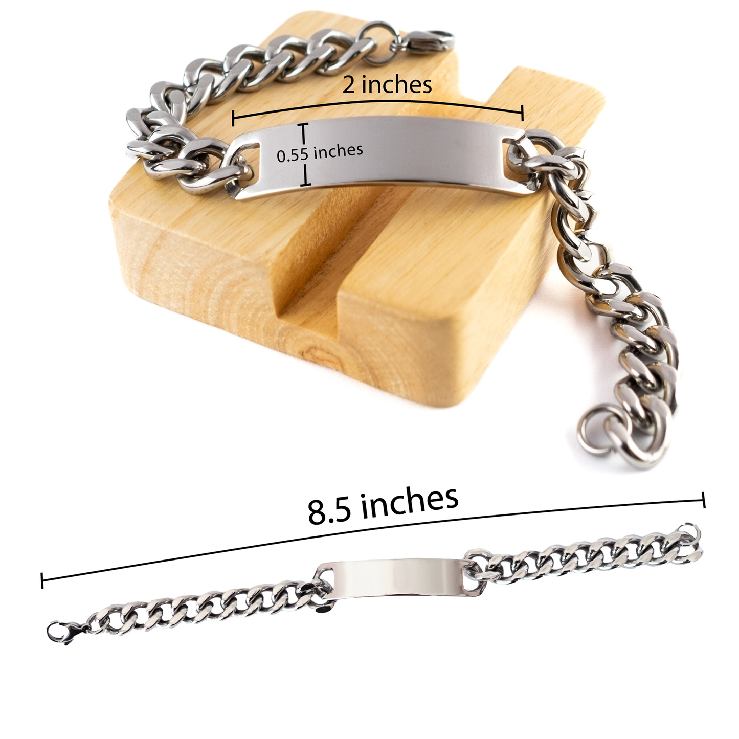 Cuban Link Chain Stainless Steel Engraved Bracelet Gift For Son