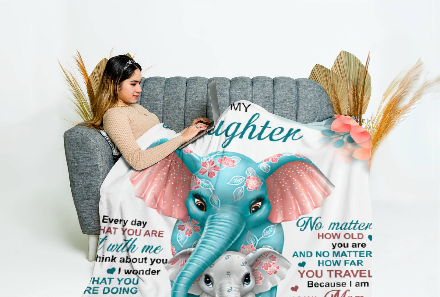 To My Daughter | Elephant Throw Blanket 50x60  | From Mom