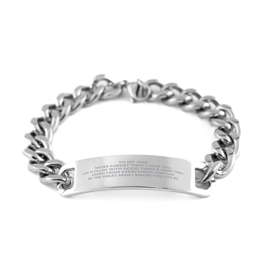 Cuban Link Chain Stainless Steel Engraved Bracelet Gift For Son
